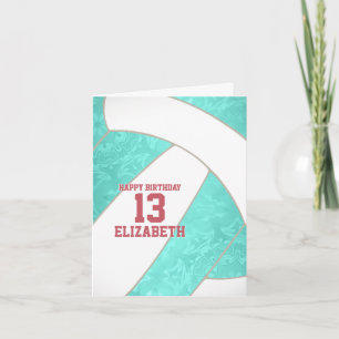 simple turquoise white volleyball happy birthday card