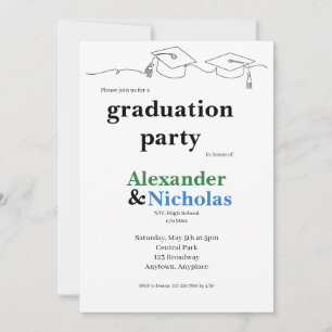 Simple Twin Cap and Tassel Graduation Invitation
