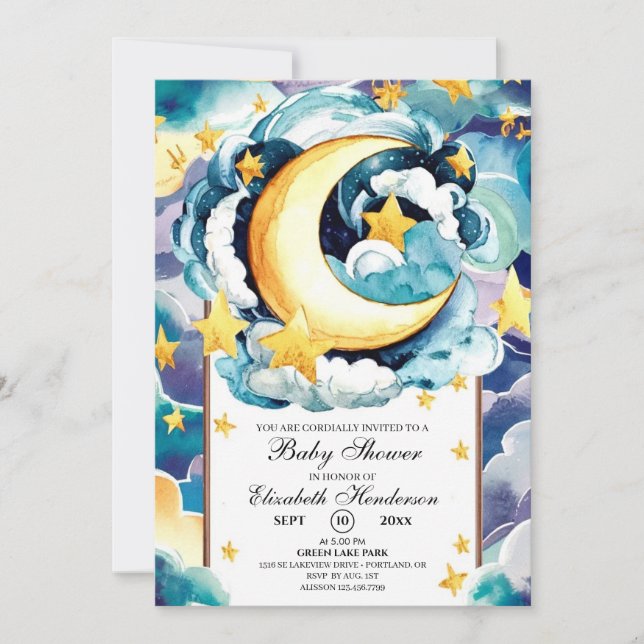 Simple Twinkle Star Celestial Baby Shower Invitation (Front)