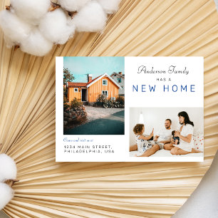 Simple Two Family Photo New Home Moving Blue Announcement Postcard