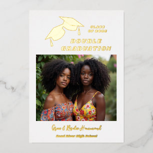 Simple Two Grads Double Graduation Photo Gold