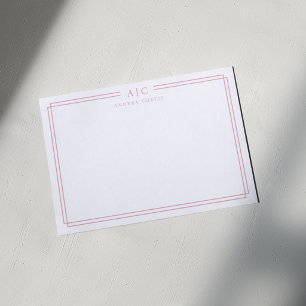 Simple Two Monogram Blush Pink Geometric Border Card