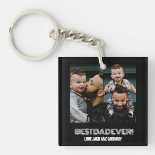 Simple Two Photo Collage Best Dad Ever Key Ring