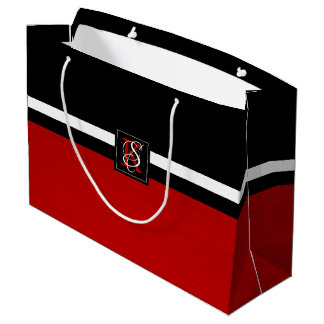Simple Two Tone Black and Red Initials Monogram Large Gift Bag