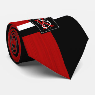Simple Two Tone Black and Red Initials Monogram Tie