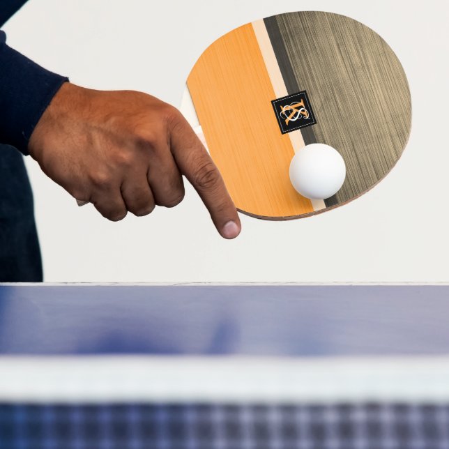Simple Two Tone Orange and Sepia Initials Monogram Ping Pong Paddle (Insitu)