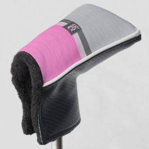Simple Two Tone Pink and Grey Initials Monogram Golf Head Cover