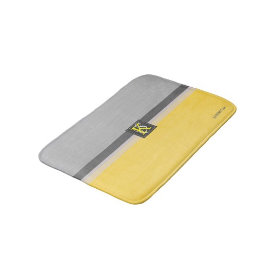 Simple Two Tone Yellow And Grey Initials Monogram Bath Mat