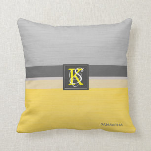 Simple Two Tone Yellow and Grey Initials Monogram Cushion