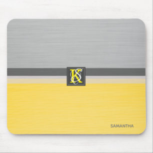 Simple Two Tone Yellow and Grey Initials Monogram Mouse Mat