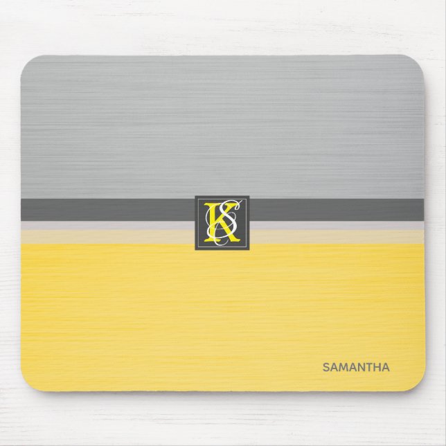 Simple Two Tone Yellow and Grey Initials Monogram Mouse Mat (Front)