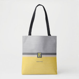 Simple Two Tone Yellow and Grey Initials Monogram Tote Bag