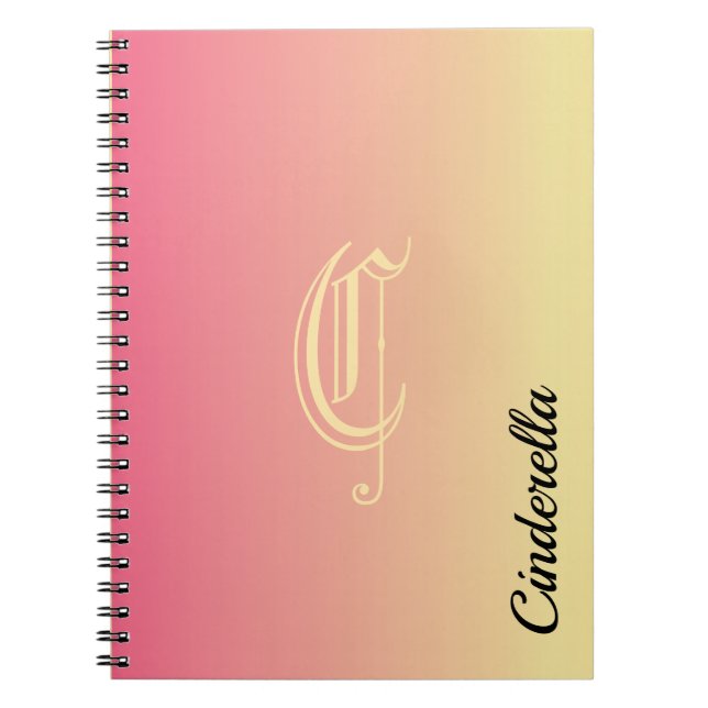 Simple two toned pink and gold personalised name notebook (Front)