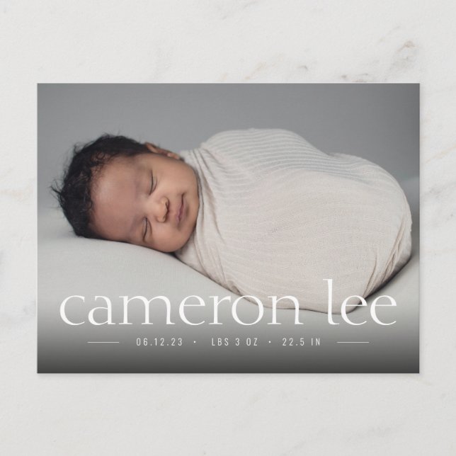 Simple Type Baby Birth Photo Announcement Postcard (Front)