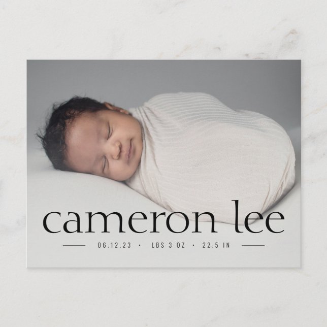 Simple Type Baby Birth Photo Announcement Postcard (Front)