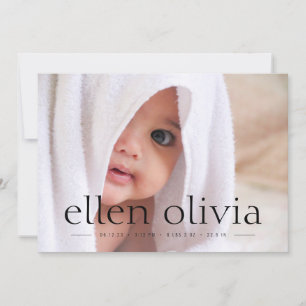 Simple Type Baby Girl Birth Photo Announcement