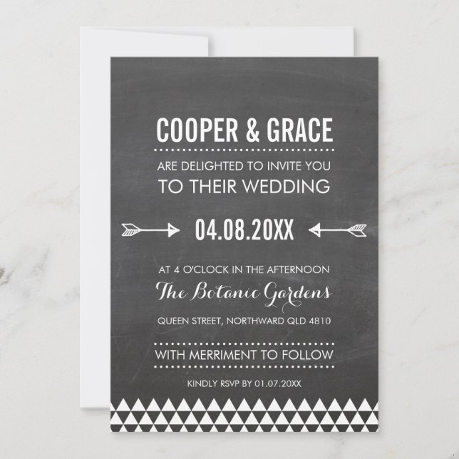 SIMPLE TYPE WEDDING geometric pattern arrow grey Invitation (Front)