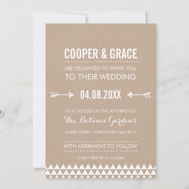 SIMPLE TYPE WEDDING geometric pattern arrow kraft Invitation (Front)