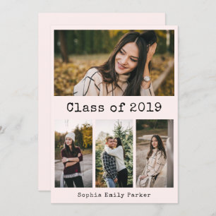Simple Typewriter Blush Graduation Party 4 Photo Invitation