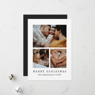 Simple Typewriter Family 3 Photo Collage Christmas Holiday Card