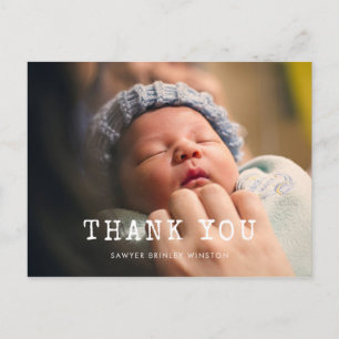 Simple typewriter script Baby shower thank you Postcard