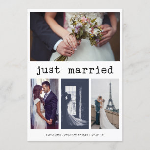 Simple Typewriter Text Just Married   4 Photo Announcement