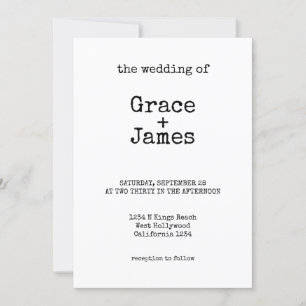 Simple Typewriter Text Minimalist Wedding Invitation