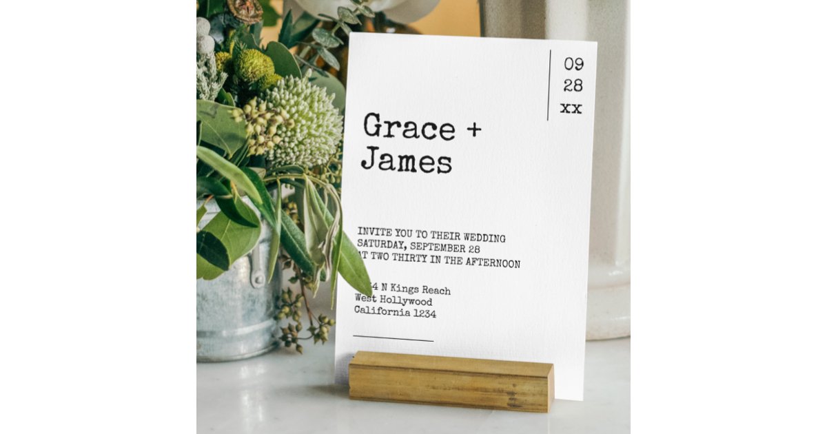Simple Typewriter Text Minimalist Wedding Invitation | Zazzle