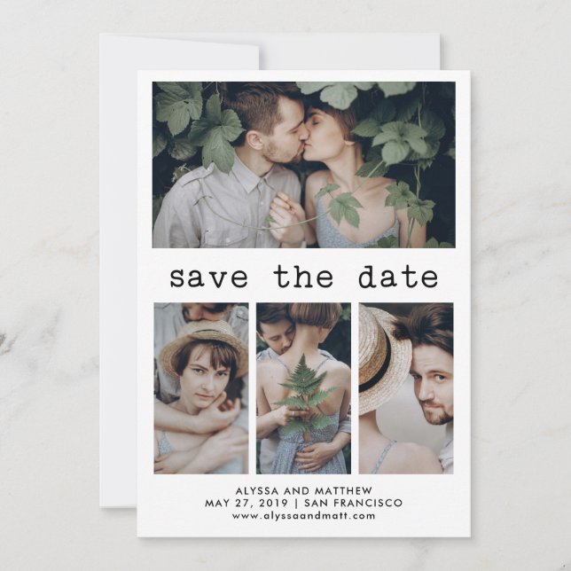Simple Typewriter Text Save the Date | 4 Photo (Front)