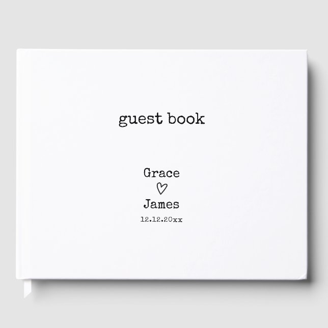 Simple Typewriter Typograph Personalised Wedding Guest Book (Front)