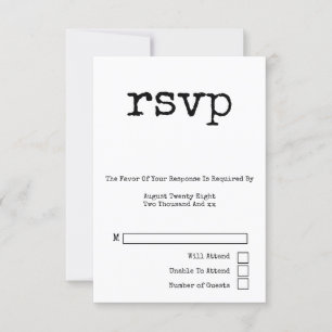 Simple Typewriter Typography Minimalist Wedding RSVP Card