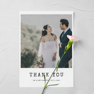 Simple typewriter wedding photo thank you card