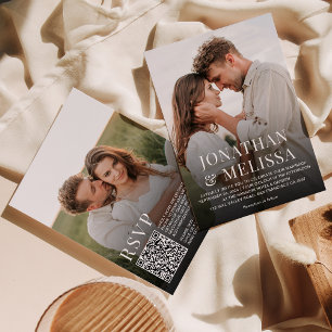 Simple Typography 2 Photo QR Code RSVP Wedding Invitation