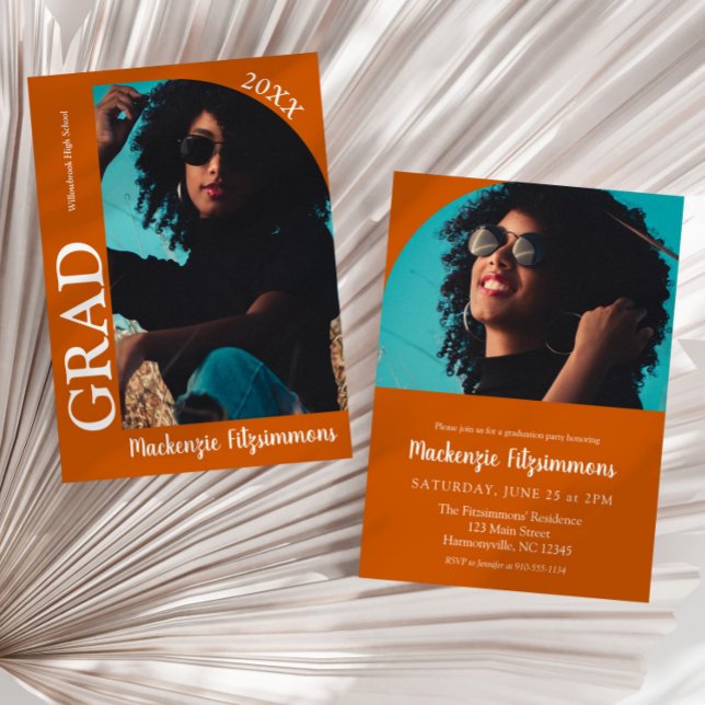 Simple Typography Arch Photo Graduation Invitation (Burnt orange Simple Typography Arch Photo Graduation Invitation)