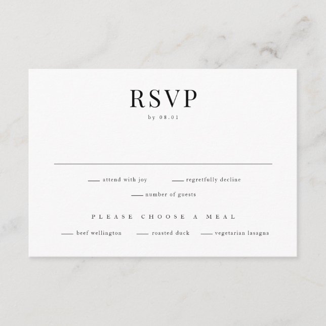 Simple Typography Black and White RSVP Enclosure Card (Front)