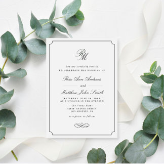 simple typography black and white wedding invitation