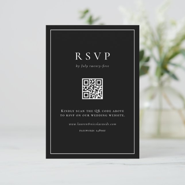 Simple Typography Black QR Code Formal Wedding RSVP Card (Standing Front)
