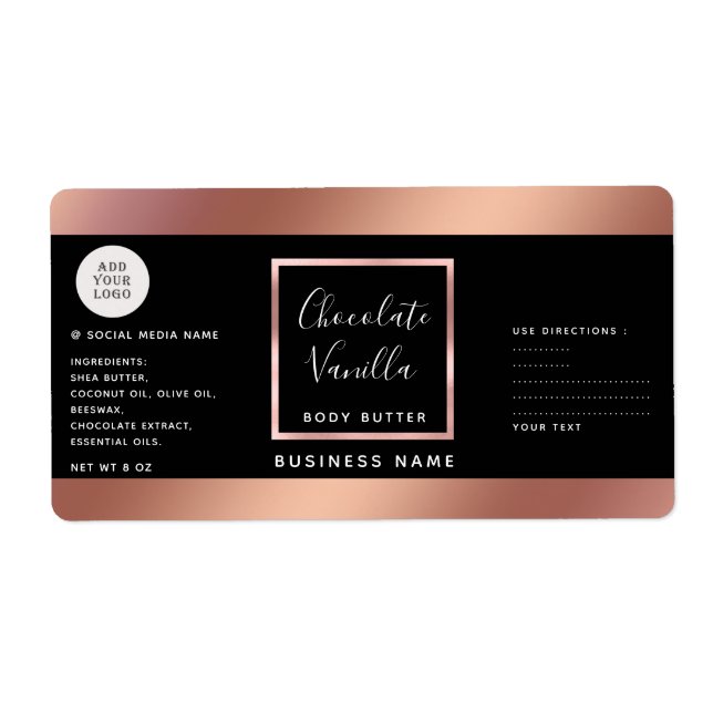 Simple typography black rose gold cosmetics logo (Front)