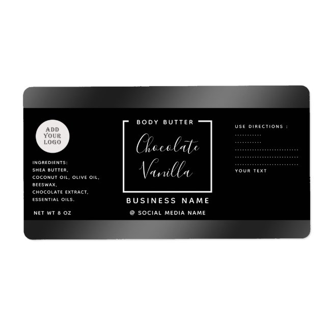 Simple typography black white cosmetics logo label (Front)