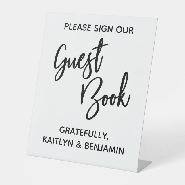 Simple Typography Black & White Guest Book Pedestal Sign (Front)
