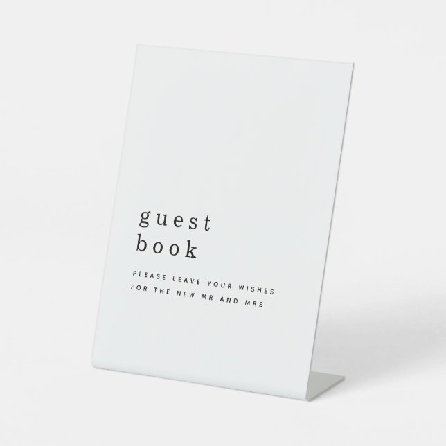 Simple Typography Black White Guest Book Wedding Pedestal Sign (Front)