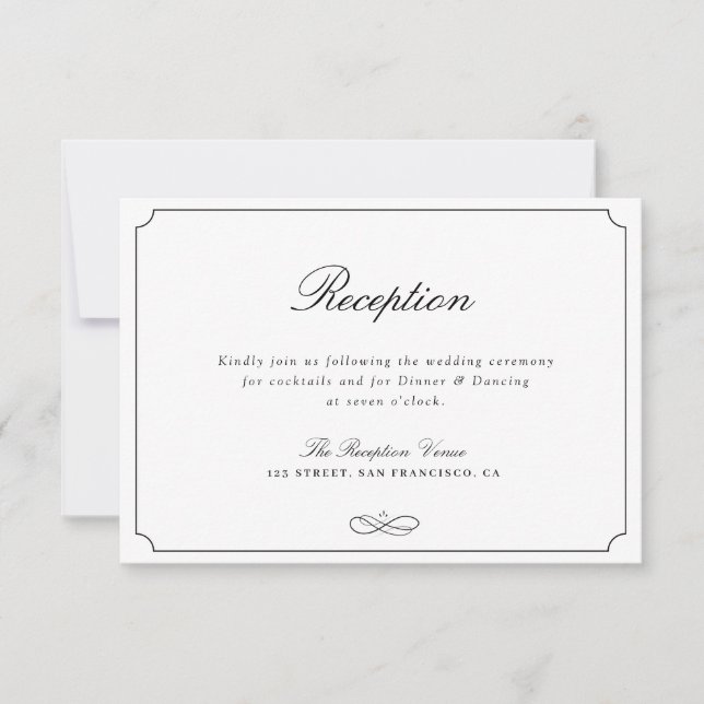 Simple typography black & white reception card (Front)