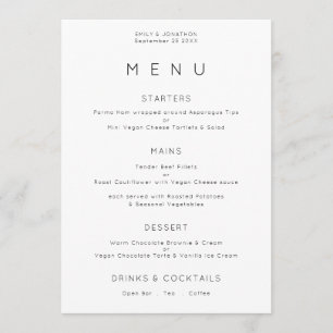 Simple Typography BlacK White Wedding Menu Card