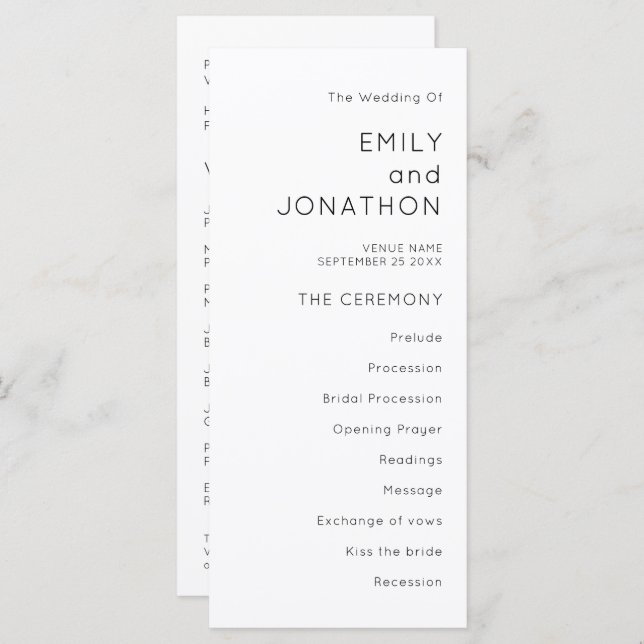 Simple Typography Black White Wedding Program (Front/Back)