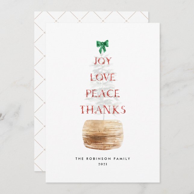 Simple Typography Bohemian Christmas Tree Holiday Card (Front/Back)