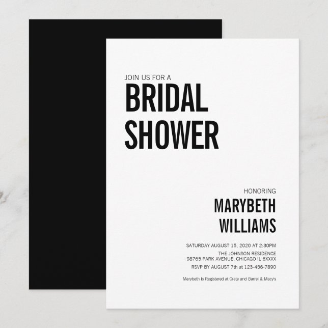 Simple Typography Bridal Shower Invitation (Front/Back)