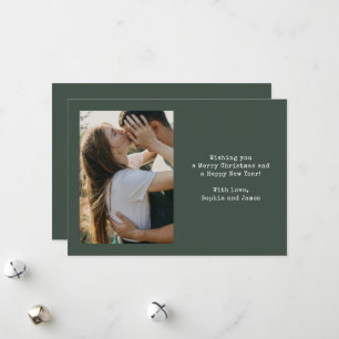 Simple Typography Couple Photo Green Christmas Holiday Card
