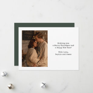 Simple Typography Couple Photo Green Christmas Holiday Card