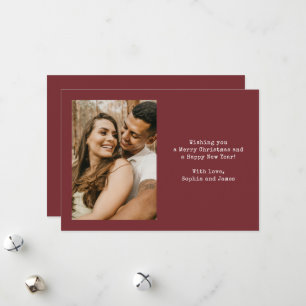 Simple Typography Couple Photo Red Christmas Holiday Card