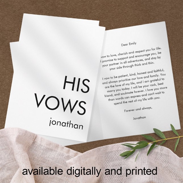 Simple Typography Custom Any Colour His Vows Card (Creator Uploaded)